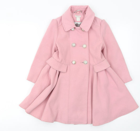 Monsoon Girls Pink Double-Breasted Long Coat 5-6 Years Lined