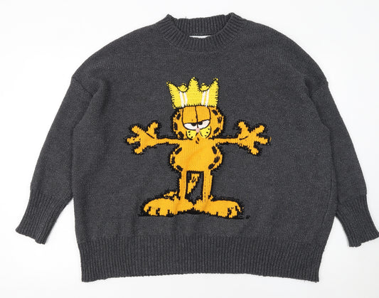 Zara Women Grey Garfield Crew Neck Relaxed Fit Knit Jumper M