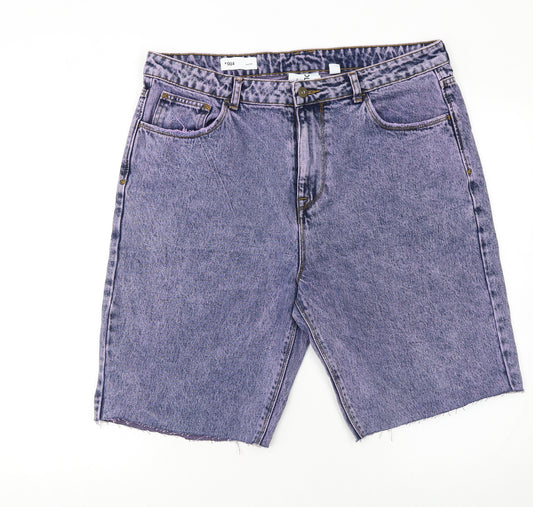 Collusion Mens Purple Acid Wash Denim Cargo Shorts Size 36