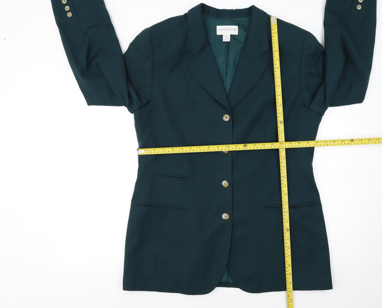 Liz Claiborne Women’s Green Wool Blazer Jacket Size 16 Classic Tailored