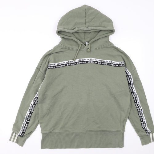 Adidas Women’s Green Hoodie Size 10 Cotton Blend Logo Trim