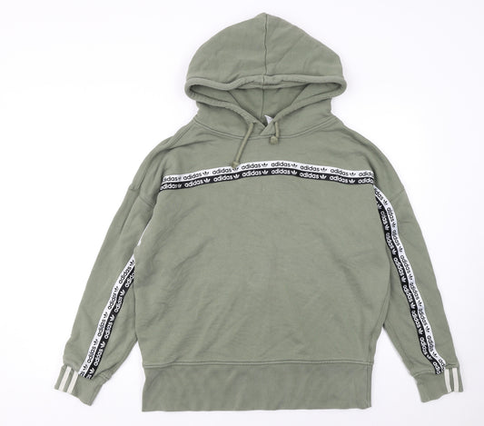 Adidas Women’s Green Hoodie Size 10 Cotton Blend Logo Trim