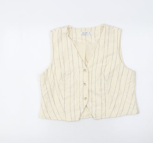 Gallery Women Beige Striped Suit Waistcoat UK 16 Linen Blend