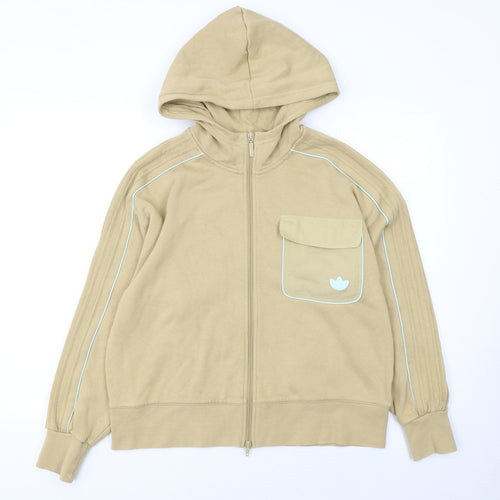 Adidas Women Beige Full Zip Hoodie Size 8 Cotton Blend Casual