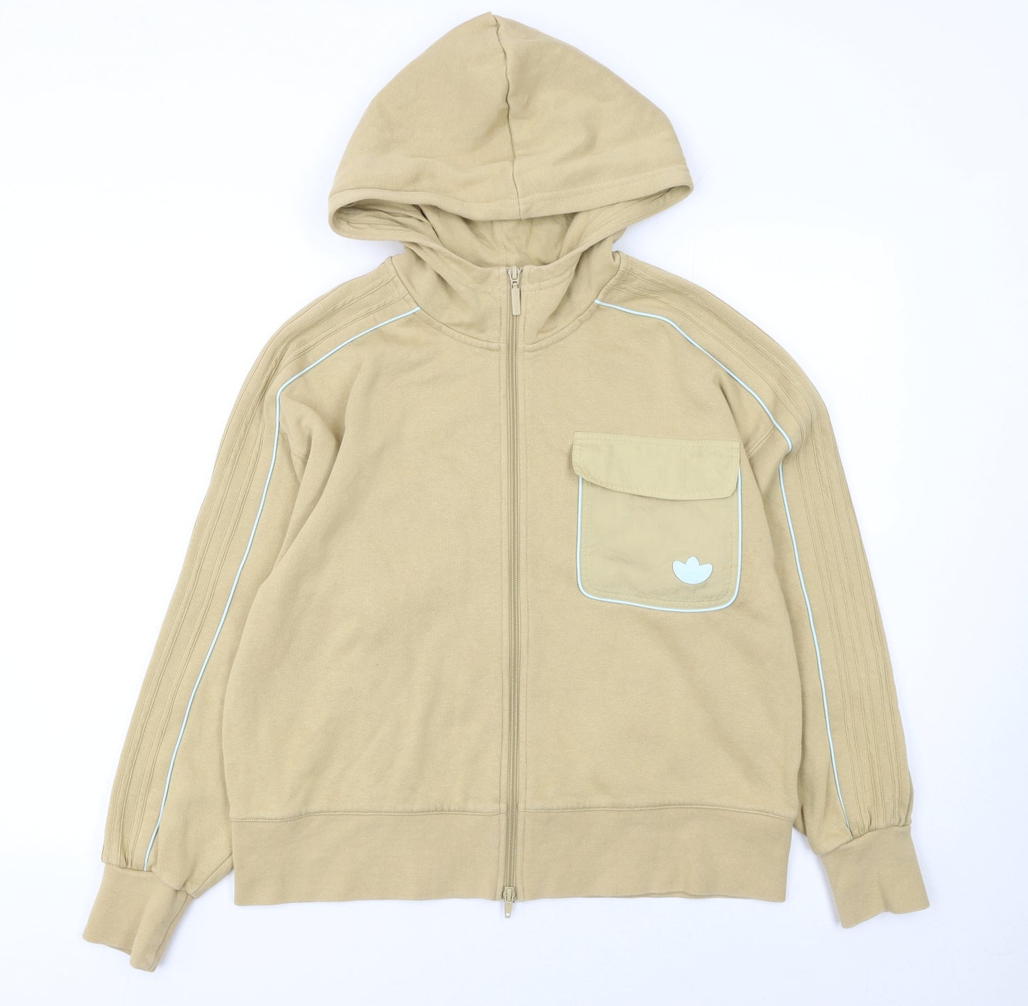 Adidas Women Beige Full Zip Hoodie Size 8 Cotton Blend Casual