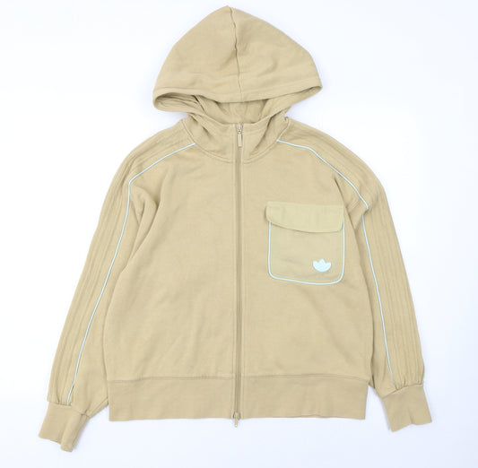 Adidas Women Beige Full Zip Hoodie Size 8 Cotton Blend Casual