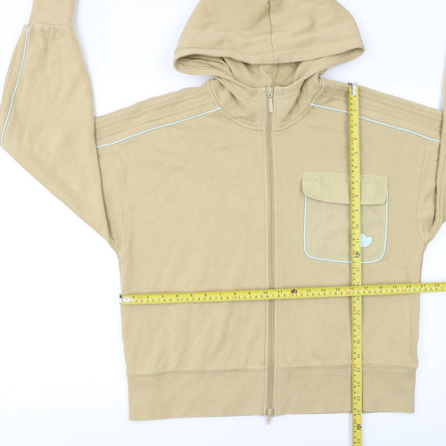 Adidas Women Beige Full Zip Hoodie Size 8 Cotton Blend Casual