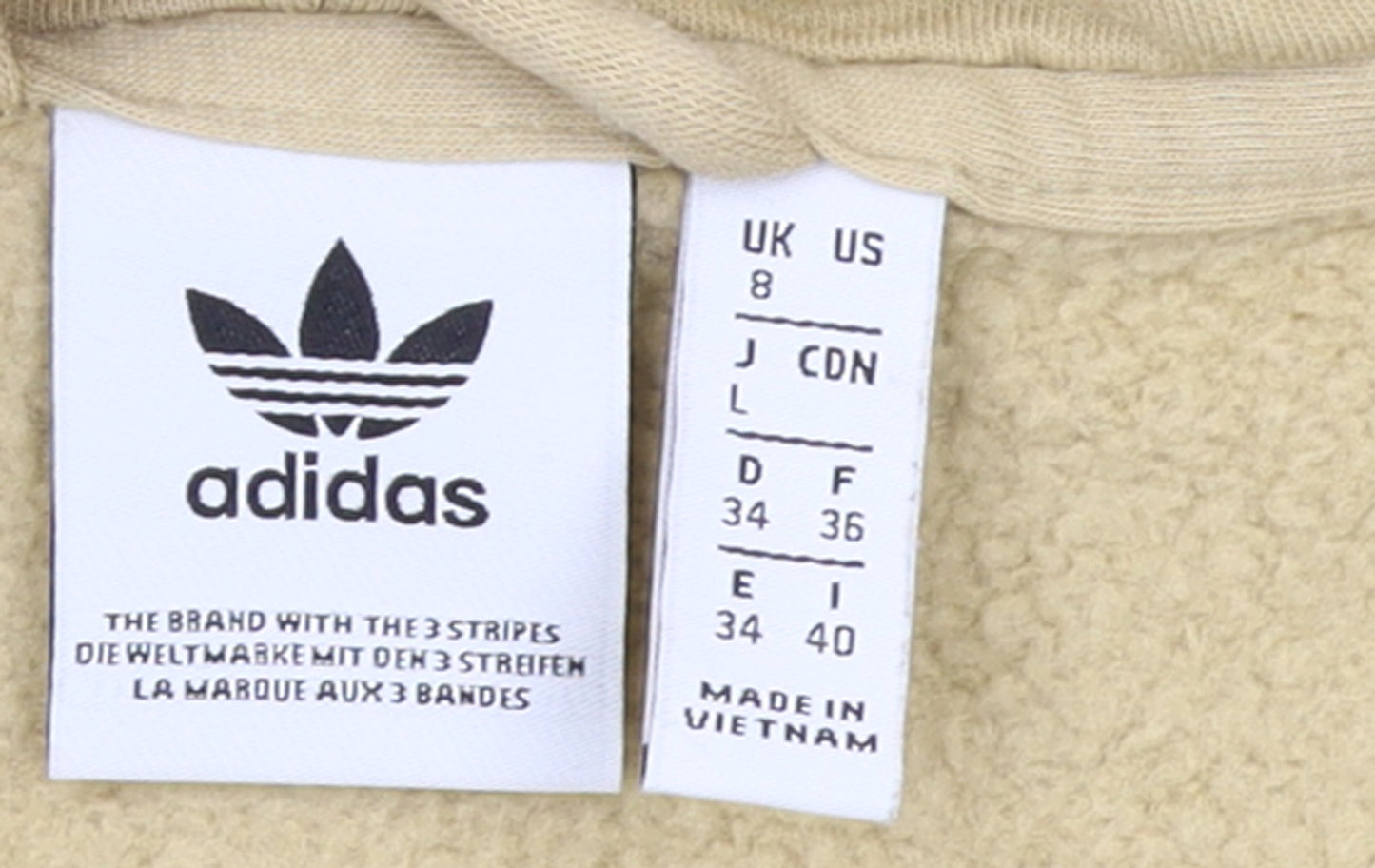 Adidas Women Beige Full Zip Hoodie Size 8 Cotton Blend Casual