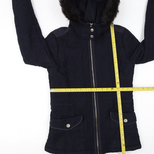 Massimo Dutti Women's Blue Wool Hooded Mid-Length Coat Size 10