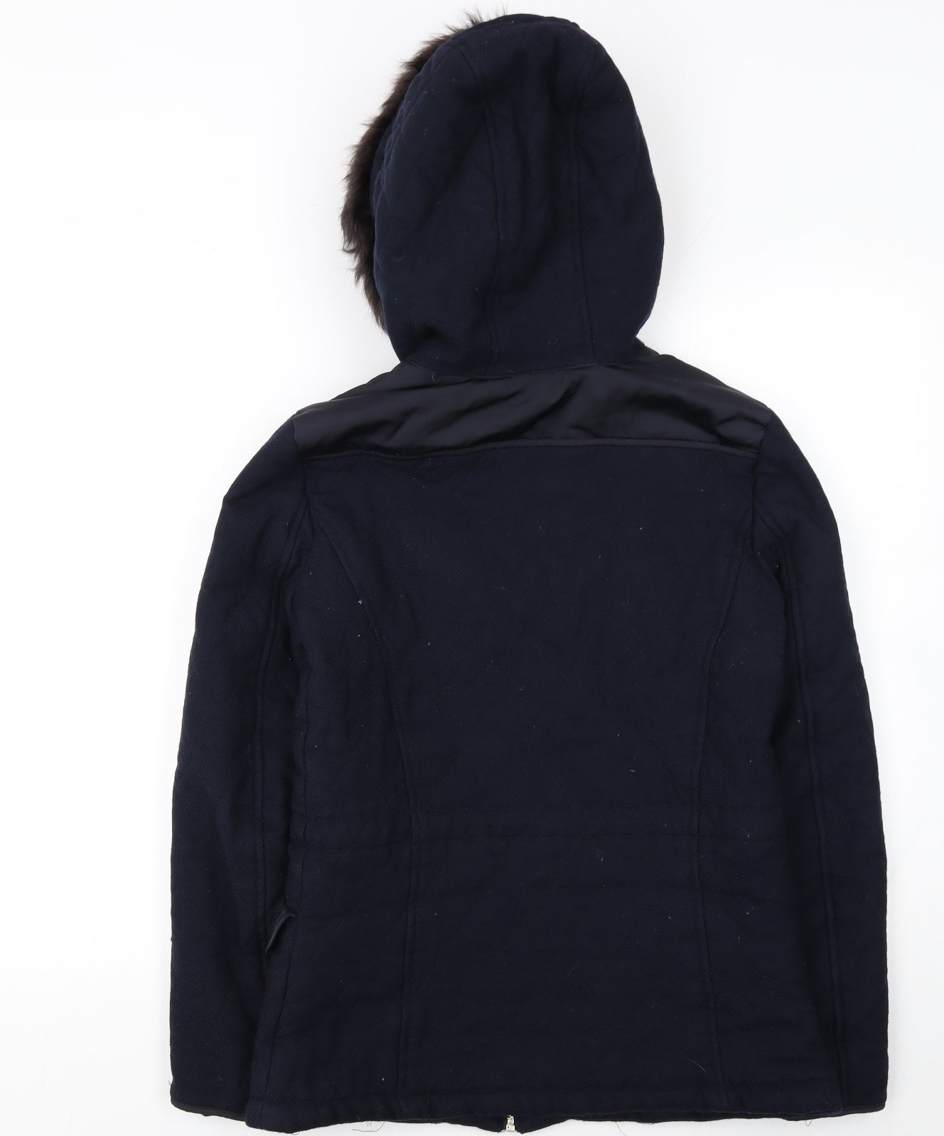 Massimo Dutti Women's Blue Wool Hooded Mid-Length Coat Size 10