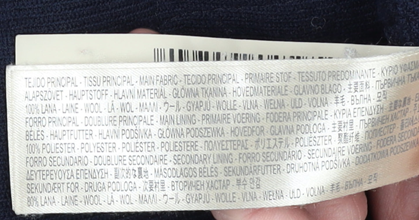 Massimo Dutti Women's Blue Wool Hooded Mid-Length Coat Size 10