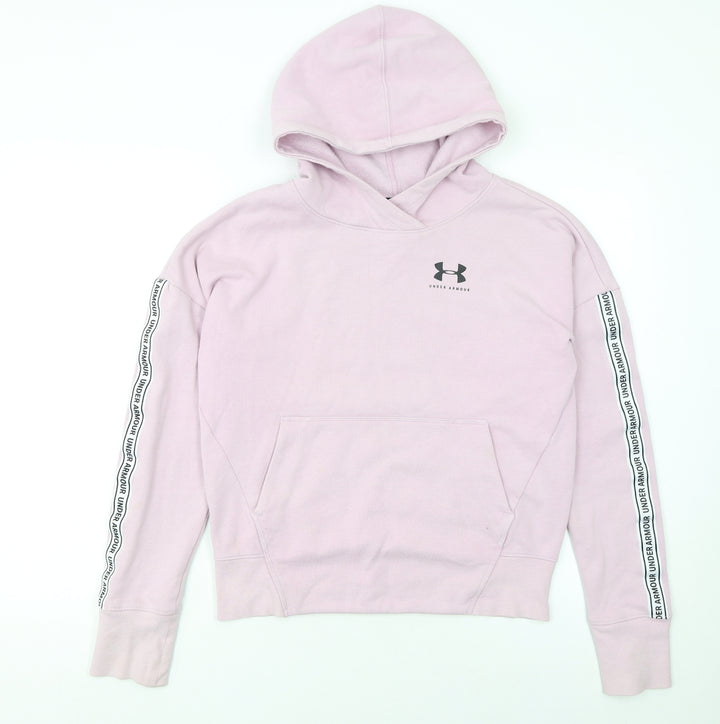 Under Armour Girls Pink Long Sleeve Fitted Pullover Hoodie YXL