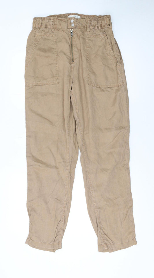 NEXT Women’s Beige Cropped Trousers Size 12 Linen Blend Casual