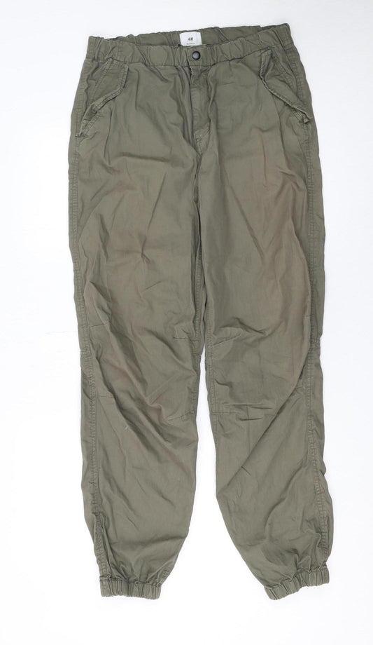 H&M Women’s Green Cotton Cargo Trousers Size S Relaxed Fit