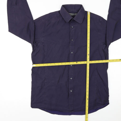 Reiss Men's Blue Cotton Long Sleeve Regular Fit Button-Up Shirt L