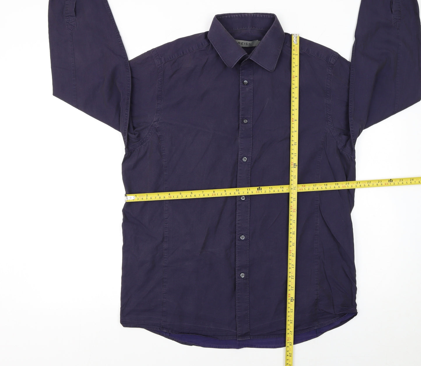 Reiss Men's Blue Cotton Long Sleeve Regular Fit Button-Up Shirt L