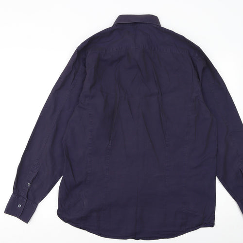 Reiss Men's Blue Cotton Long Sleeve Regular Fit Button-Up Shirt L