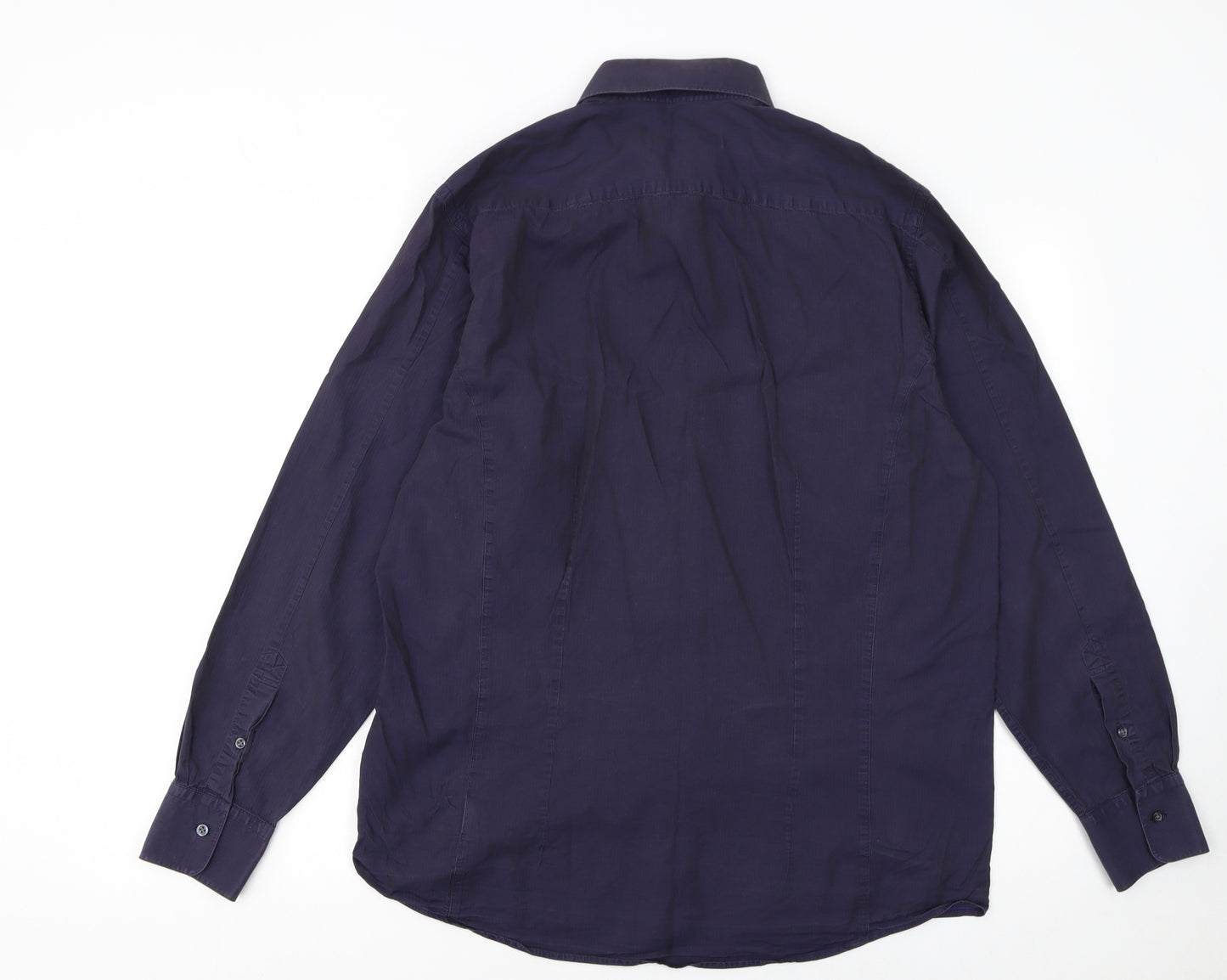 Reiss Men's Blue Cotton Long Sleeve Regular Fit Button-Up Shirt L