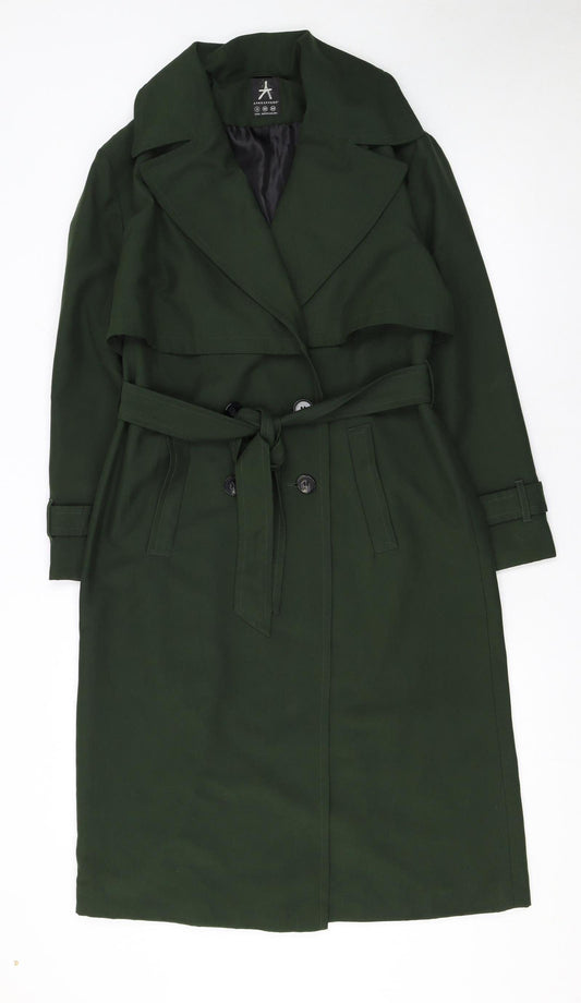 Atmosphere Women’s Green Trench Coat Size 8 Belted Long Classic Style