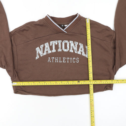 H&M Divided Women Brown Cropped Pullover Sweatshirt XXS National Athletics