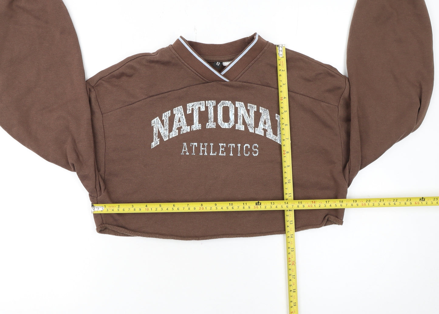 H&M Divided Women Brown Cropped Pullover Sweatshirt XXS National Athletics