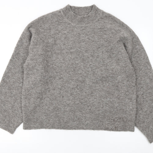 Marks and Spencer Women's Grey Wool Mock Neck Pullover Jumper M