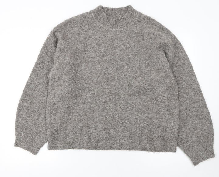 Marks and Spencer Women's Grey Wool Mock Neck Pullover Jumper M