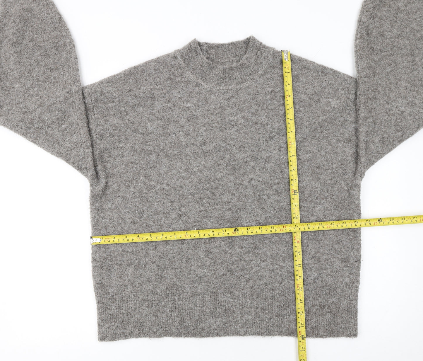 Marks and Spencer Women's Grey Wool Mock Neck Pullover Jumper M