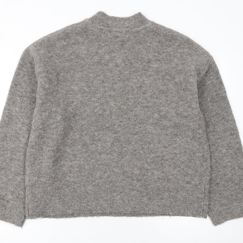 Marks and Spencer Women's Grey Wool Mock Neck Pullover Jumper M