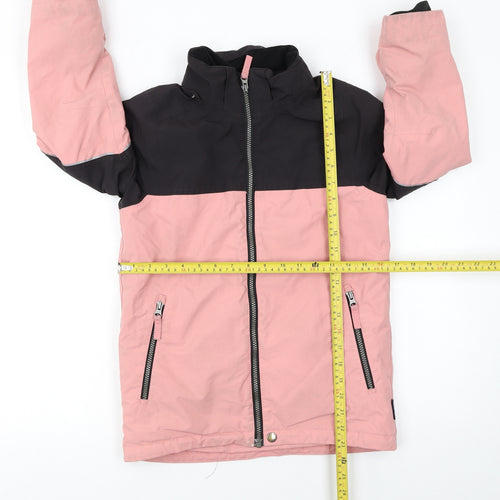 Polarn O. Pyret Girls Pink Black Waterproof Hooded Puffer Jacket 7-8 Years
