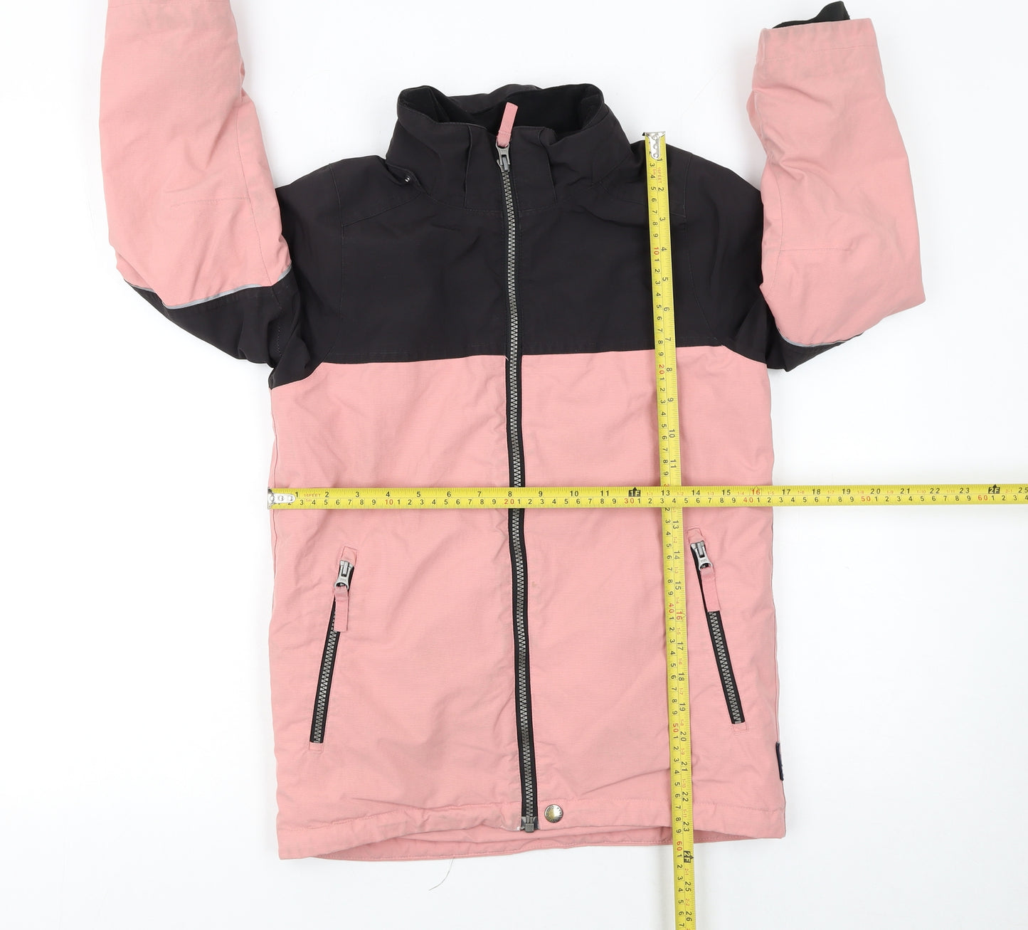 Polarn O. Pyret Girls Pink Black Waterproof Hooded Puffer Jacket 7-8 Years