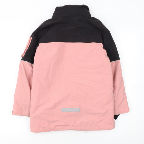 Polarn O. Pyret Girls Pink Black Waterproof Hooded Puffer Jacket 7-8 Years