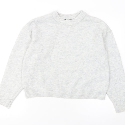 New Look Women Grey Crew Neck Pullover Jumper Size M Knit Long Sleeve
