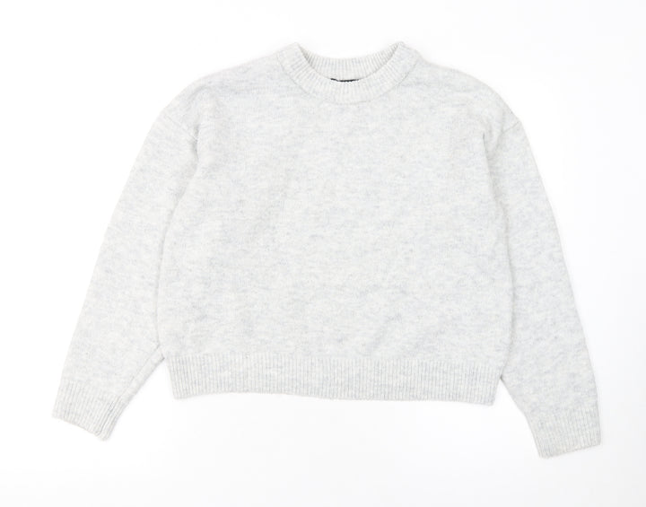 New Look Women Grey Crew Neck Pullover Jumper Size M Knit Long Sleeve