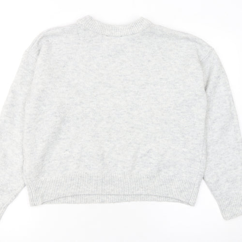 New Look Women Grey Crew Neck Pullover Jumper Size M Knit Long Sleeve