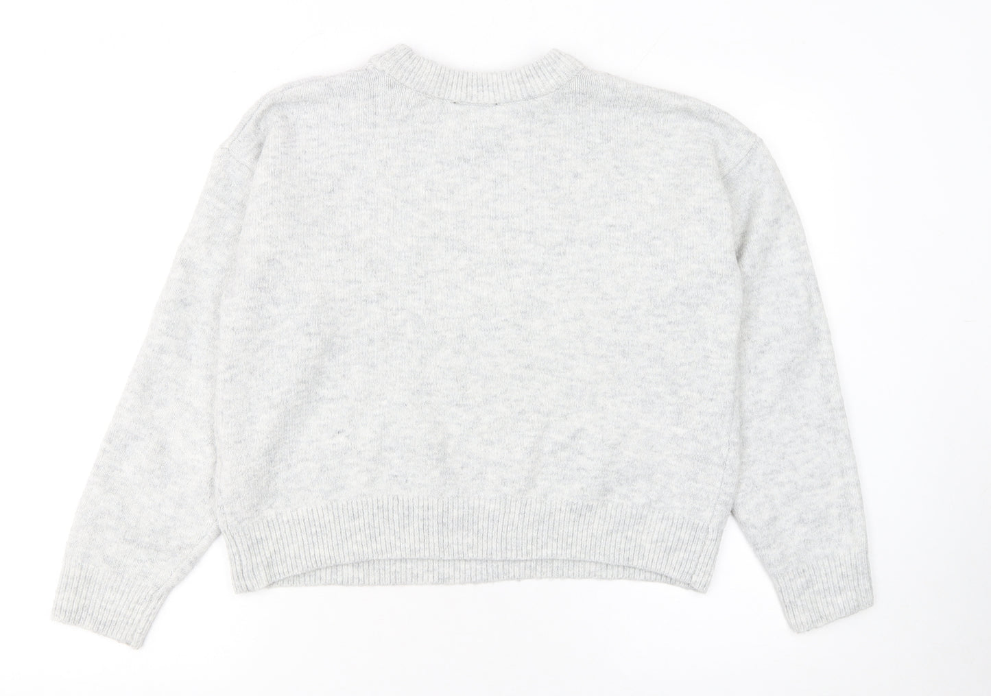 New Look Women Grey Crew Neck Pullover Jumper Size M Knit Long Sleeve