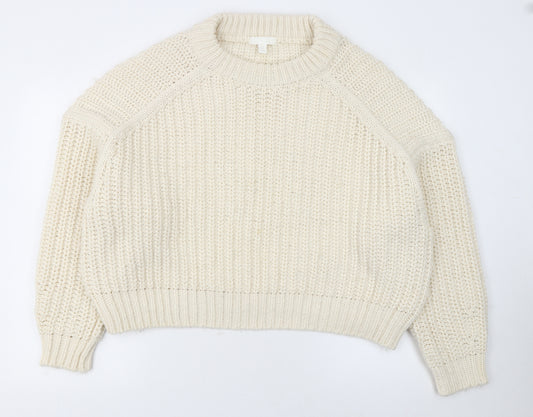H&M Women Ivory Chunky-Knit Crew Neck Pullover Jumper XL