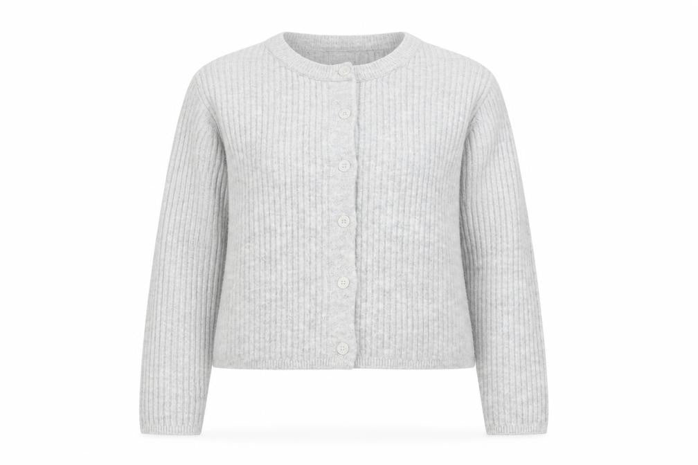 ASOS Women Grey Ribbed Crew Neck Long Sleeve Button Cardigan Size 14