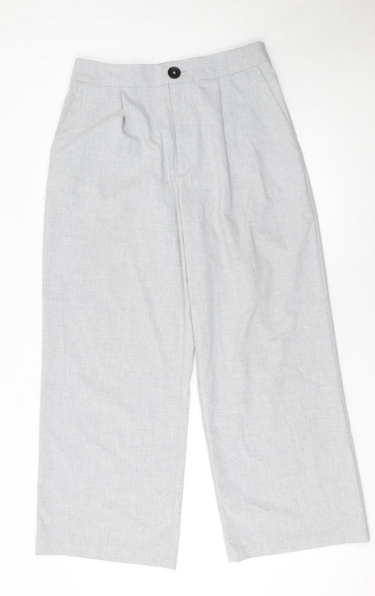 Stradivarius Womens Grey Wide-Leg High Rise Linen Trousers Size 14