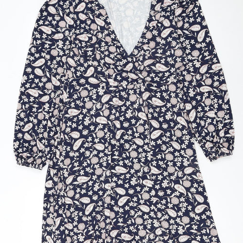 Boden Womens Blue Floral Paisley Wrap Dress Size 14 Long Sleeve