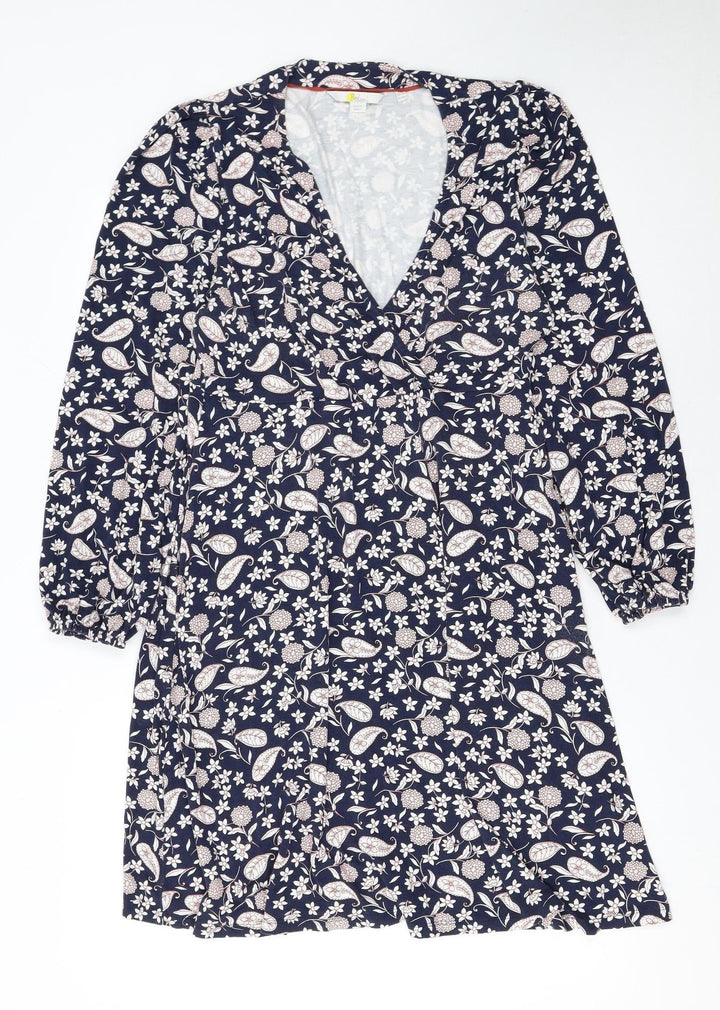 Boden Womens Blue Floral Paisley Wrap Dress Size 14 Long Sleeve