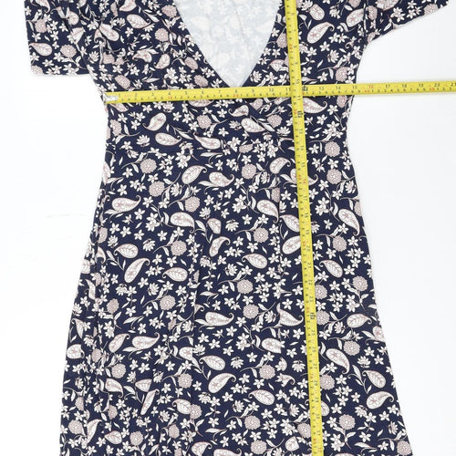 Boden Womens Blue Floral Paisley Wrap Dress Size 14 Long Sleeve