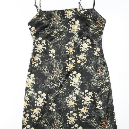Urban Outfitters Womens Black Dragon Satin Slip Dress L