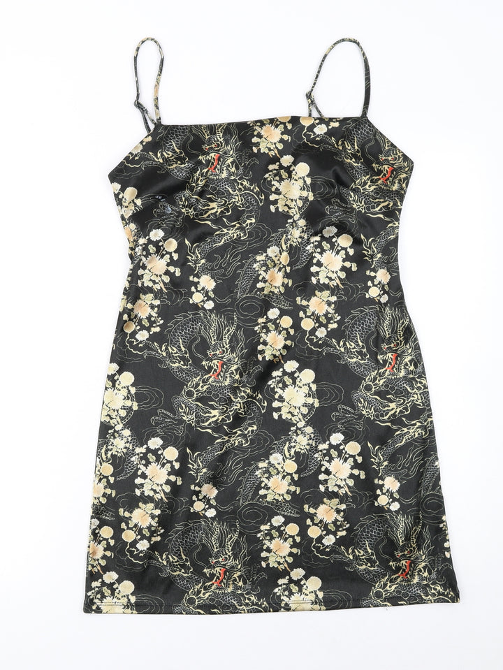 Urban Outfitters Womens Black Dragon Satin Slip Dress L