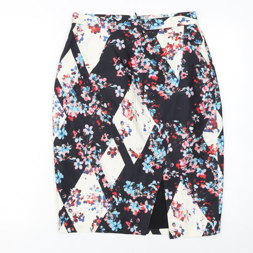 L.K. Bennett Women Multicoloured Floral Silk Blend Pencil Skirt UK 10