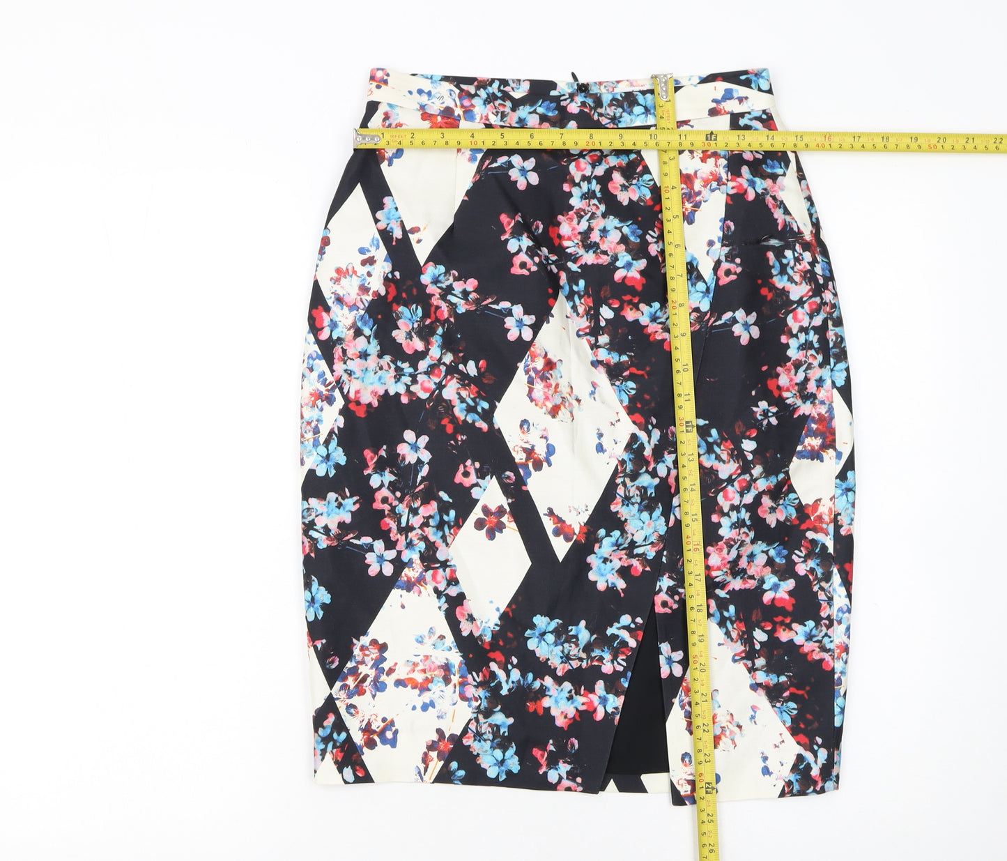 L.K. Bennett Women Multicoloured Floral Silk Blend Pencil Skirt UK 10