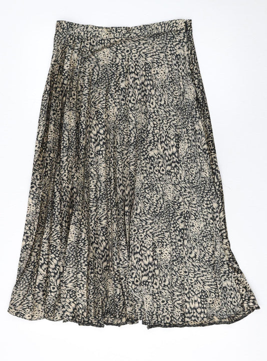 Oasis Womens Beige Animal Print Pleated Midi Skirt Size 10