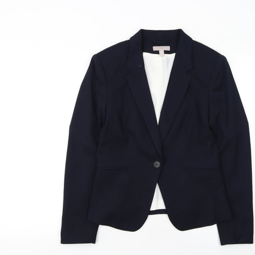 H&M Women Blue Regular Fit One-Button Blazer UK 10
