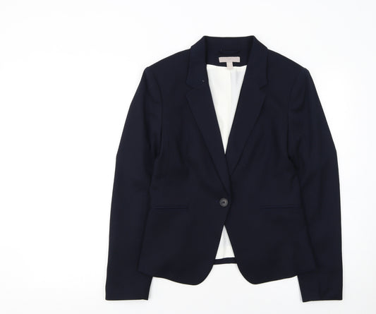 H&M Women Blue Regular Fit One-Button Blazer UK 10