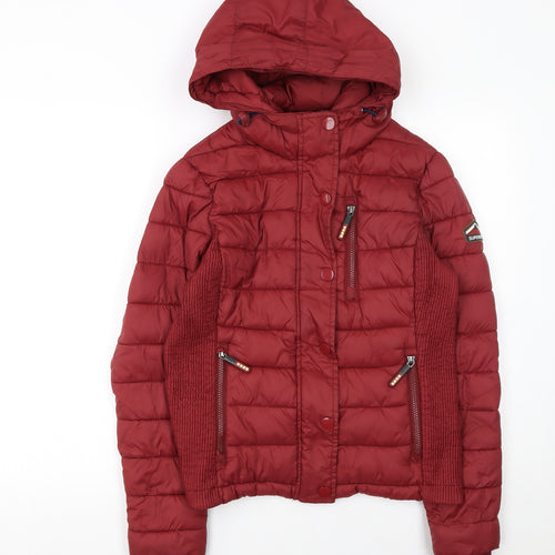 Superdry Women's Red Fuji Puffer Jacket L Hooded Quilted Coat
